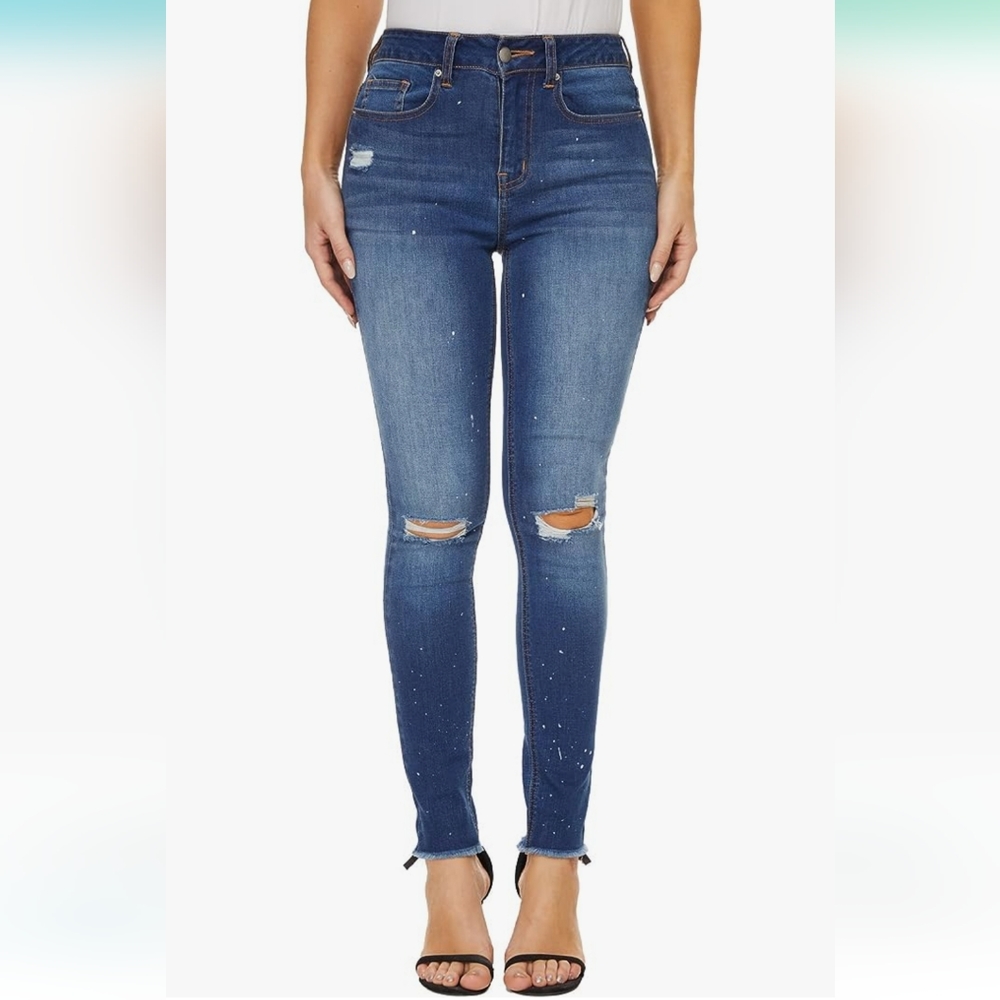 Women's Mid Rise Skinny Jeans Ripped Stretch Jeans Boyfriend Distressed - Picture 9 of 11